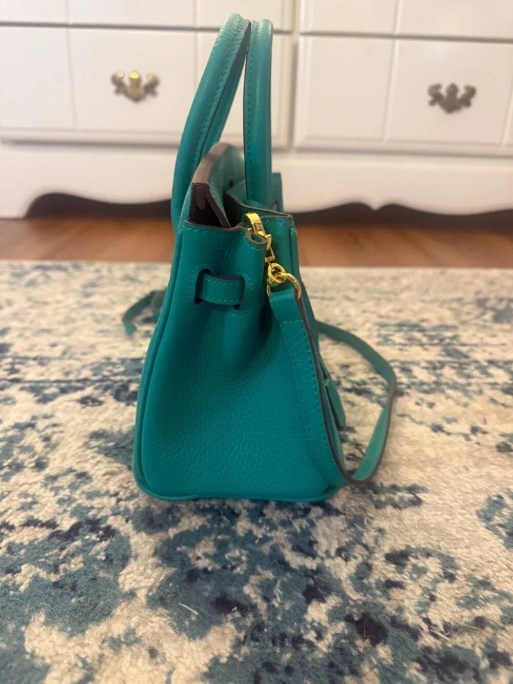 Ainifeel Turquoise Leather Tote Bag